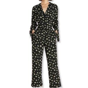 Long Tall Sally Black and White Leaf Print Jumpsuit
